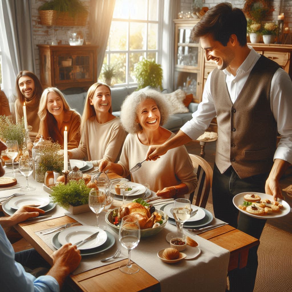 Guests enjoying warm hospitality around a restaurant table
